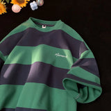 FOESCE Trendy loose fitting short sleeved men and women summer American retro striped round neck T-shirt Couple casual top harajuku