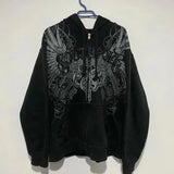 Foesce New Y2K Street Fashion Oversized Wings Printed Hooded Sweater Male Harajuku Retro Hip Hop Popular Leisure Sports Hooded Sweater