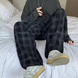 Foesce Men Checkered Casual Pants Loose Straight Corduroy Pants Sweatpants Man Fashion Streetwear Spring New Hip Hop Trousers