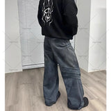 FOESCE Gothic Punk Style Scratched Washed Baggy Jeans Men Y2K Harajuku Retro Loose Casual Straight Pants High Street Fashion Streetwear
