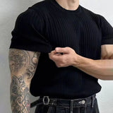 FOESCE Men Textured Stretch Training Knitted Short-Sleeved T-Shirt 2025 New Daily Sports Fitness Slim Fit Versatile Comfort Top For Men