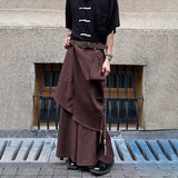 FOESCE Men Japanese Double-Layer Irregular Casual Culottes 2025 New Genderless Fashion Splicing Solid Color Loose Wide-Leg Pants Unisex