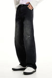 FOESCE 2025 Relay's new Korean version of loose fitting straight mid rise denim jeans with stitching and buckle design for men and