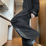 FOESCE Patchwork Wide Leg Pants Men Casual trousers PU Zipper Hip Hop unisex Fashion Harajuku High Street trend Loose Pants Ropa Hombre