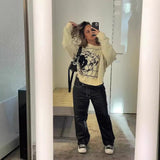 FOESCE 2025 autumn and winter new men's and women's round neck knitted sweater personalized Y2K street design sweatshirt sweater
