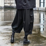 FOESCE Y2k Tide Niche Dark Black Cropped Pants Men's Wear Dark Style Overalls Trousers Casual Ankle-length Loose Samurai Pants