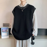 FOESCE Sweater Vest Men's Round Neck Pullover Sewn with Famous Thread Knitted Sweater Sleeveless Camisole Versatile and Trendy Vest