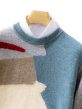 FOESCE New Men 100% Pure Cashmere Wool Soft Sweater O-neck Irregular Splicing Pullover Autumn Winter Casual Thick Basis Large Size Top