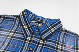 Blue Checkered Thug Club Shirts Star Moon Metal Logo Embroidered Sword Long Sleeved Shirts Fashion Hiphop Street Men Women Tops