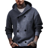Men's Double-breasted Thickened Hooded Knitted Sweater Jacket in Autumn and Winter. American Style Casual Cardigan Sweater.