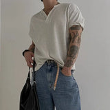 FOESCE Korean Casual Waffle Short-sleeved T-shirt Men Summer Loose Versatile Top