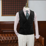 FOESCE Double Breasted Gilet Men Suede Steampunk Shawl Collar Vest Male Customizable Men's Vests Slim Male Suit Luxury Men's Suits
