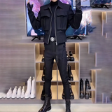FOESCE Mens Big Pocket Biker Short Jacket 2025 New Genderless Autumn Winter Fashion Workwear Functional Style Solid Color Jacket Unisex