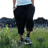 FOESCE Men Summer Black Linen Harem Pants Nightclub Stage Baggy Trousers With Rope Belt Mens Gothic Punk Hip Hop Joggers Street Wear