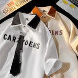 American style retro high street short sleeved shirt men and women tie high-end design couple loose hip-hop letter printed top