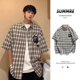 FOESCE 2025 Summer short sleeved men's fashion trend casual korean shirt man plaid shirt breathable 2025 new quarter sleeved top coat