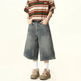 American Stylewashing Denim Shorts For Men Women Loose Fit Casual Summer Trousers Wide Leg Distressed Patchwork Jeans