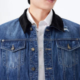 FOESCE Cotton Men's Lapel Sleeveless Denim Jacket Single Breasted Loose Vintage Vest Jacket Stylish Pocket Western Cowboy Style Male