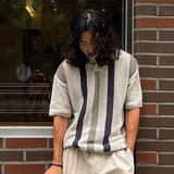 FOESCE New Men's Polo Shirt 2025 Summer Stripes Short Sleeve T-shirts Casual Streetwear Tops Tees Polo Shirts Man Fashion Knit Pullover