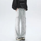 FOESCE Vintage Tie dye Men's Baggy Denim Trousers White 2025 New Streetwear Wide Leg Loose Denim Pants Fashion Straight Gargo Pants