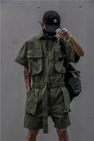 Techwear Short Jumpsuit for Men Black Bodysuits Overalls Men Green Male Japanese Streetwear Summer Pockets Hip Hop