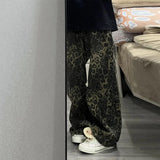 Women Trendy American Retro Leopard Print Harajuku Denim Wide Leg Pants Y2K Female High Waist Streetwear Oversize Hip Hop Jeans