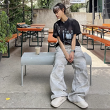 FOESCE Dirty Dyed Patchwork Wide Leg Baggy Jeans for Men and Women Straight Y2k Ropa Hombre Denim Trousers Oversized Casual Cargo Pants