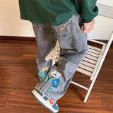 FOESCE New Flower Printed Jeans2025 Vintage Straight Trousers Streetwear American Casual Denim Wide-leg Pants Jeans Jeans Masculina