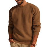 FOESCE Fashionable Waffle Knitted Sweaters Men Casual Solid Color Long Sleeve Crew Neck Knit Jumper Top Mens Autumn Trendy Slim Sweater