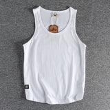FOESCE Summer New American Sleeveless O-neck Solid Color T-shirt Men's Fashion 100% Cotton Washed Casual Sports Fitness Basketball Vest