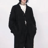 FOESCE Y2k Mens Sweater Irregular Tassel Design Knitted Jacket Autumn Casual Versatile Atmosphere Solid Color Top Men's Clothing Unisex