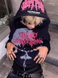 FOESCE Gothic Retro Letter Print Picture Hip Hop Hoodie for Men's Clothing Y2k Harajuku Vintage Long Sleeves Loose Hoodies Sweatshirts