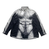 FOESCE Gradient Color Human Body Image Print Patchwork Shirts for Men and Women Streetwear Baggy Camisas Ropa Hombre Y2k Clothing