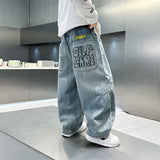 FOESCE personalized workwear jeans Spring and Autumn 2025 Spring and Autumn New Straight Pants Boys  Wide Legs Handsome Trendy 5-15 yea