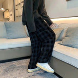 Foesce Men Checkered Casual Pants Loose Straight Corduroy Pants Sweatpants Man Fashion Streetwear Spring New Hip Hop Trousers