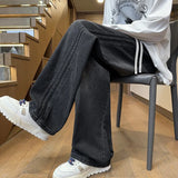 FOESCE Men Denim Pants Elastic waist pull rope Straight Droop Vintage Loose Bottom Straight Wide Leg Casual Male Trousers Korean Style