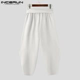 FOESCE INCERUN Men's Pants Solid Color Elastic Waist Loose Joggers Lace Up Trousers Men Streewear 2025 Fashion Casual Long Pants S-5XL
