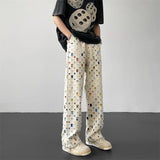 FOESCE Cotton Casual Pants Men Fashion Retro Colored Plaid Pants Men Streetwear Hip-hop Loose Hollow Out Pants Mens Hole Trousers M-3XL