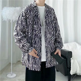 FOESCE zebra striped shirt men's spring autumn new drape personalized loose long sleeve shirt coat camisa hombre
