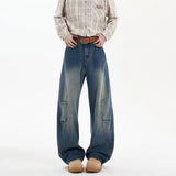 FOESCE 2025 Spring New Trendy Jeans Patchwork Design Male Gradient Color Washed Straight Male Denim Pants Wide Leg Mopping pants
