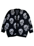 FOESCE Winter women's retro Y2K skeleton jacquard knitted sweater street wear single breasted long sleeved loose cardigan sweater