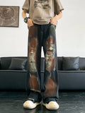 FOESCE Wash, make old, dirty, torn holes denim pants for men and women, high street, loose straight leg, wide leg, mop, beggar pants