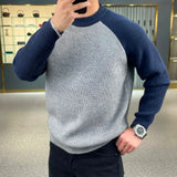 FOESCE American Heavyweight Raglan Winter Contrasting Color Splicing Bottoming Shirt Long-sleeved Loose Round Neck Sweatshirt Sweater