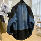 FOESCE Heavyweight Denim Patchwork Jacket Casual Work Attire Women's 2025 Spring Autumn Thin Mid Length Trench Coat Design Sense Niche