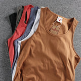 FOESCE Summer New American Sleeveless O-neck Solid Color T-shirt Men's Fashion 100% Cotton Washed Casual Sports Fitness Basketball Vest