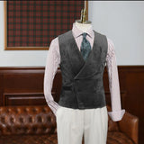 FOESCE Double Breasted Gilet Men Suede Steampunk Shawl Collar Vest Male Customizable Men's Vests Slim Male Suit Luxury Men's Suits
