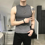 FOESCE Summer Vest Men's Trend Tight Stand Collar Sleeveless Sexy T-shirt Top American Slim Fitness Stretch I-word Vest Bottoming Shirt