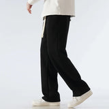FOESCE Men's Pants Wide Leg Cotton Fabric Straight Loose Outdoor Solid Color Knitted Sweatpants High-quality Soft Long Baggy Trousers