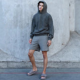 FOESCE Men Cotton Shorts Thick 380g Bodybuilding Short Sweatpants Fitness Jogger Gym Men Kanye Grey West Shorts Black Zipper Pockets