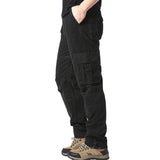 FOESCE Large Pocket Loose Overalls Men's Outdoor Sports Jogging Tactical Pants Elastic Waist Pure Cotton Casual Work Pants